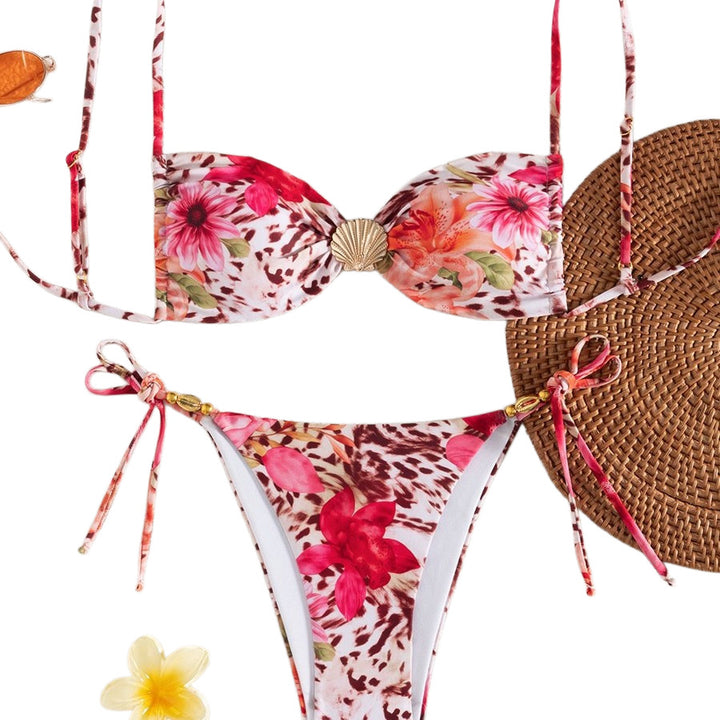 Women’s bandeau bikini with floral design and golden accents Mune Fashion