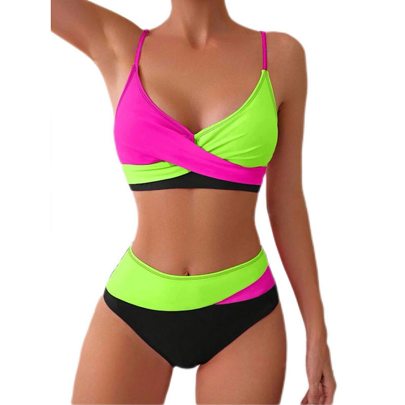 Ladies Color Block High Waisted Bikini Mune Fashion