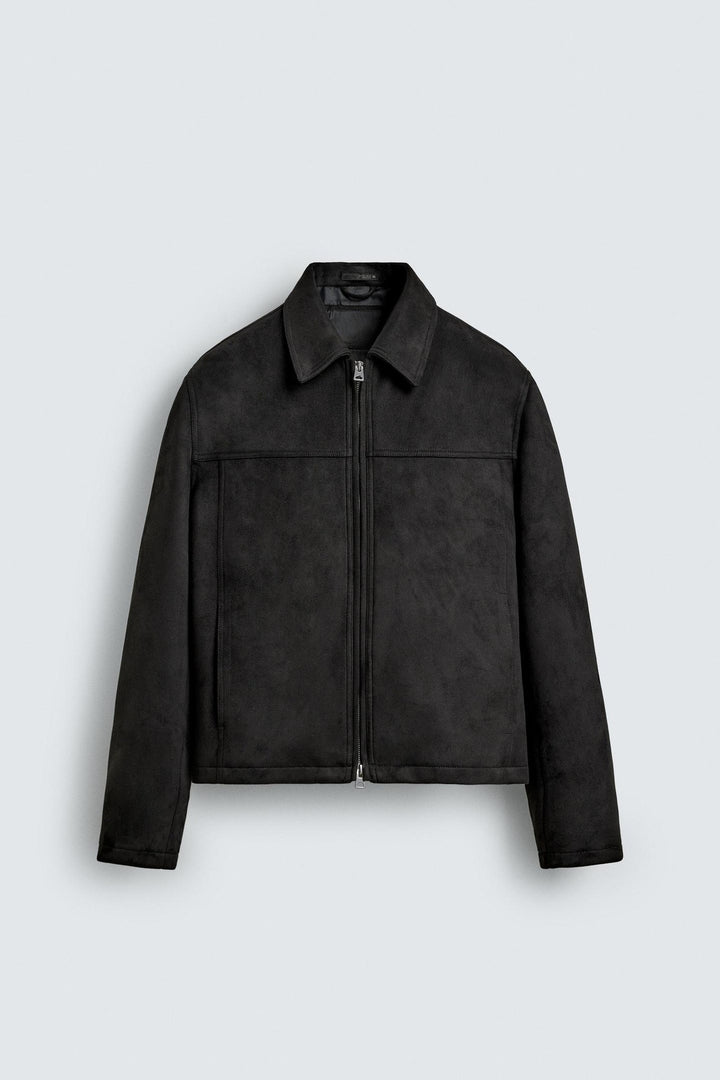 Men's suede jacket with zipper and shirt collar Mune Fashion