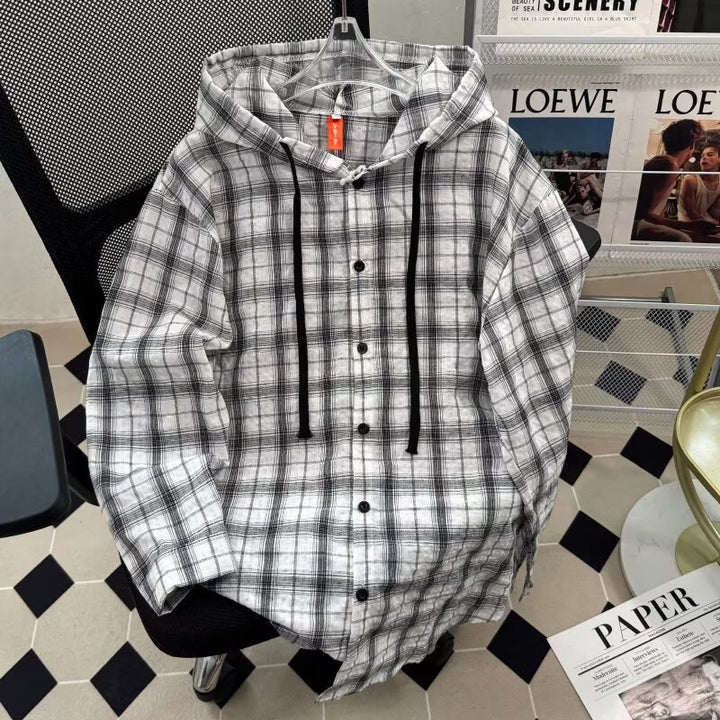 Women's URBAN CHECK HOODIE WITH BUTTON DETAILS Mune Fashion