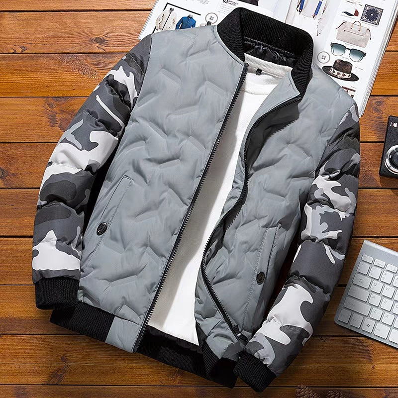 Men's lightly padded bomber jacket in urban camo mix with diamond quilting and ribbed finishes Mune Fashion