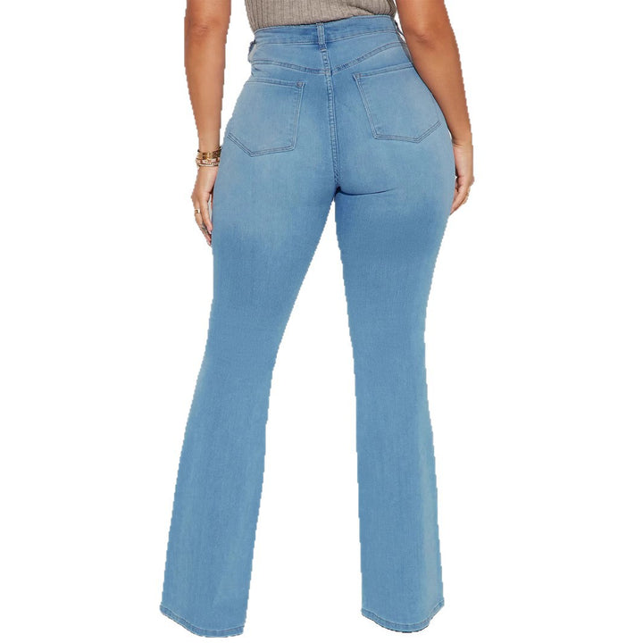Women's High-Waist Flared Jeans with sculpting waistband and subtle knee rips Mune Fashion