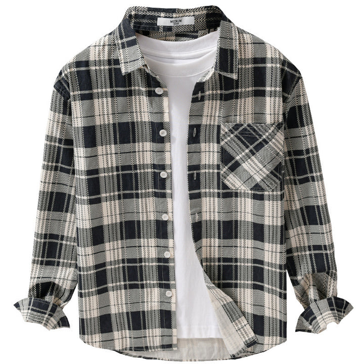 Men's Rustic Check Over Shirt made of soft cotton flannel with a patch chest pocket Mune Fashion