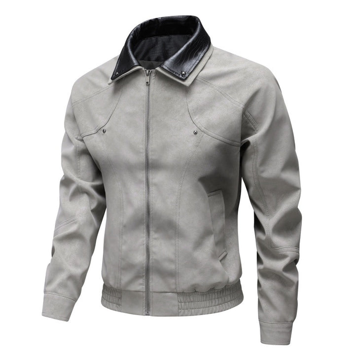 Men's Vintage-inspired Faux Leather Blouson Jacket with Contrast Collar Mune Fashion