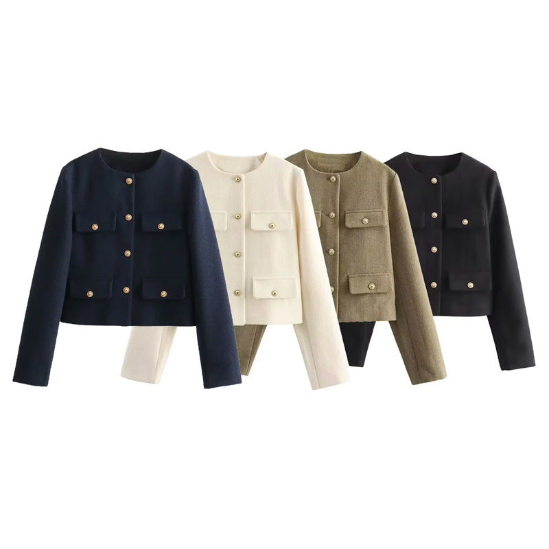 Women's Stylish Short Jacket with Flap Pockets