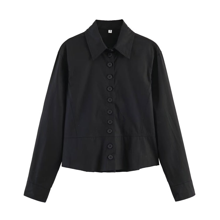 Women cropped blouse jacket with continuous button placket and shirt collar Mune Fashion