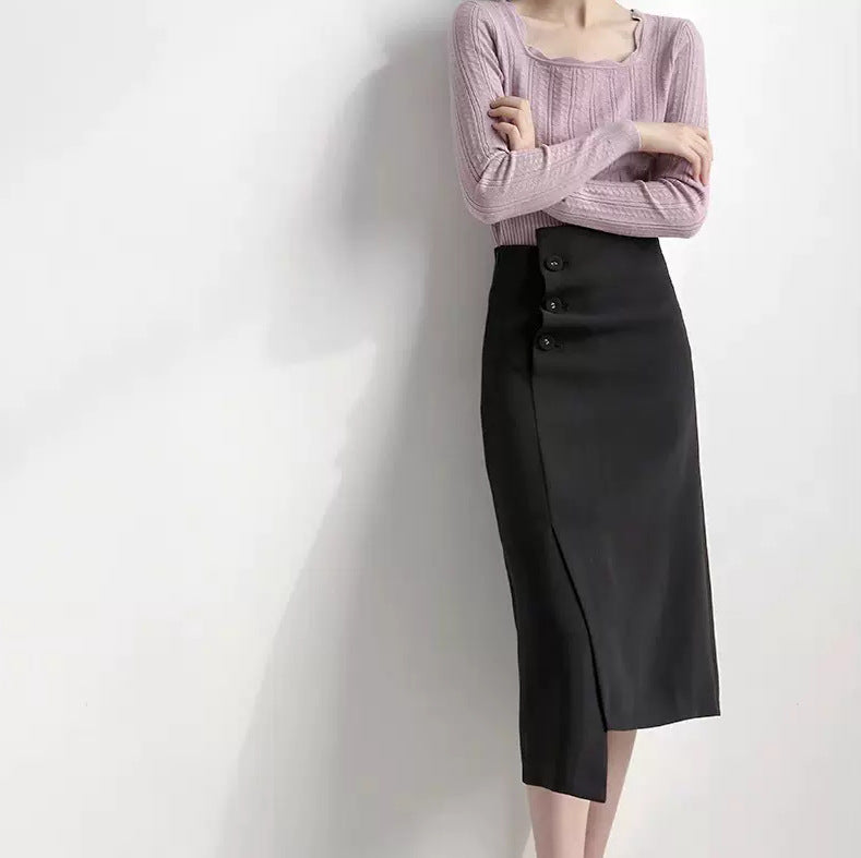 Ladies Elegant Pencil Skirt with Asymmetrical Cut Mune Fashion