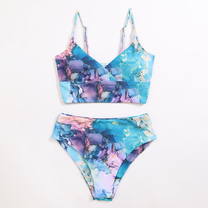 Women's Bikini Set with Crossed Top and Floral Details Mune Fashion