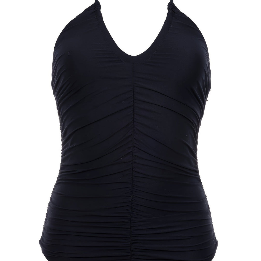 Women's One-Piece Swimsuit with Figure-Flattering Gathering and Rear Tie Band Mune Fashion