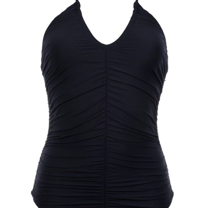 Women's One-Piece Swimsuit with Figure-Flattering Gathering and Rear Tie Band Mune Fashion