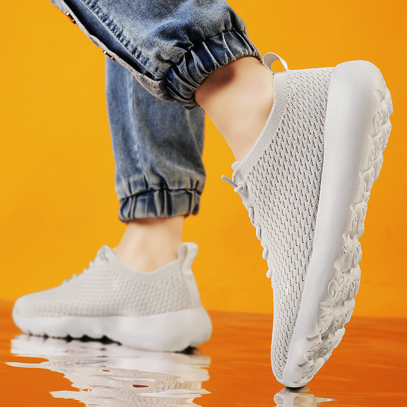Unisex breathable knit slip-on sneakers with elastic shaft, pull tab and cushioned lightweight sole Mune Fashion