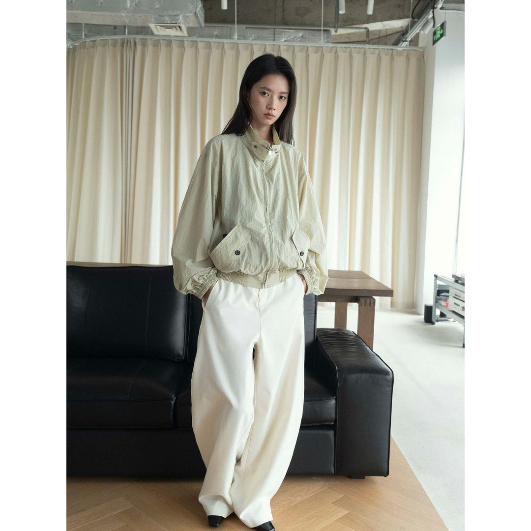 Women Light Oversize Packable Shell Jacket with Stand-Up Collar and Ribbed Cuffs Mune Fashion