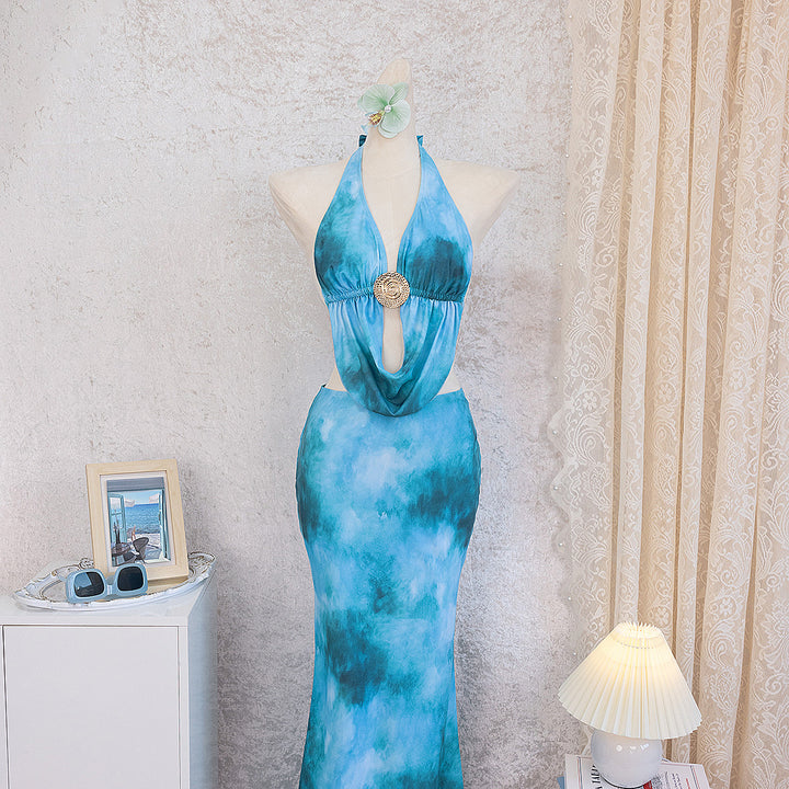 Women Elegant Beach Dress with Deep Back Neckline Mune Fashion