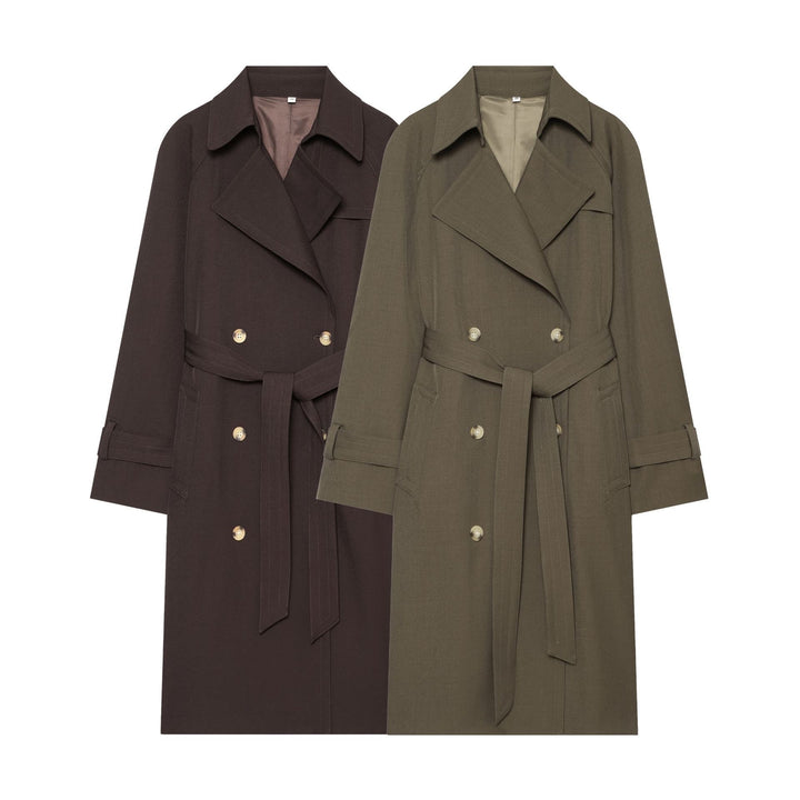 Women's elegant utility trench with wide lapels, belt tie and patch pockets Mune Fashion