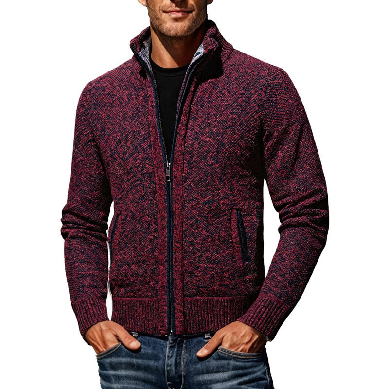 Men's knitted bomber jacket with stand-up collar and two-way zipper Mune Fashion