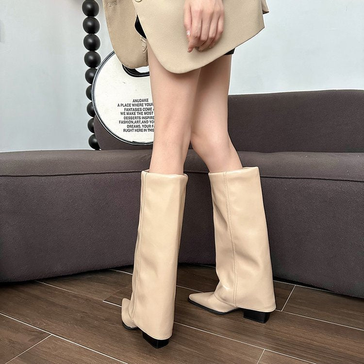 Ladies Elegant and Chic Boots with Block Heel Mune Fashion