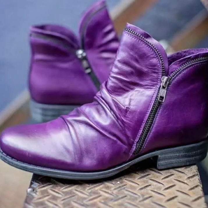 Women's ankle-high ankle boots made of soft leather with side zipper and vintage heel Mune Fashion