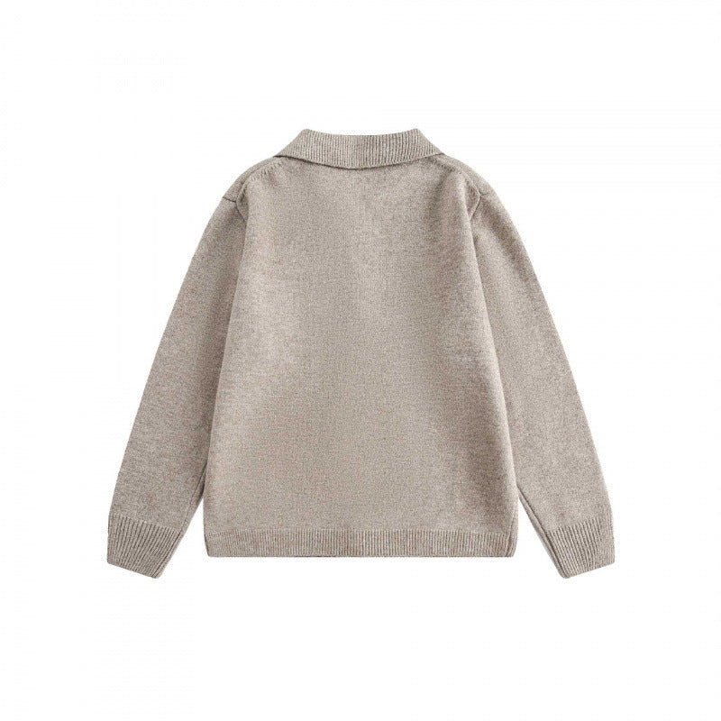 Unisex Boxy Knit Cardigan with Shirt Collar and Continuous Button Placket Mune Fashion