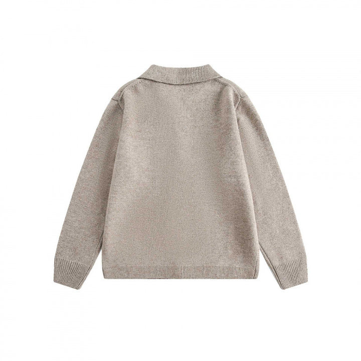 Unisex Boxy Knit Cardigan with Shirt Collar and Continuous Button Placket Mune Fashion