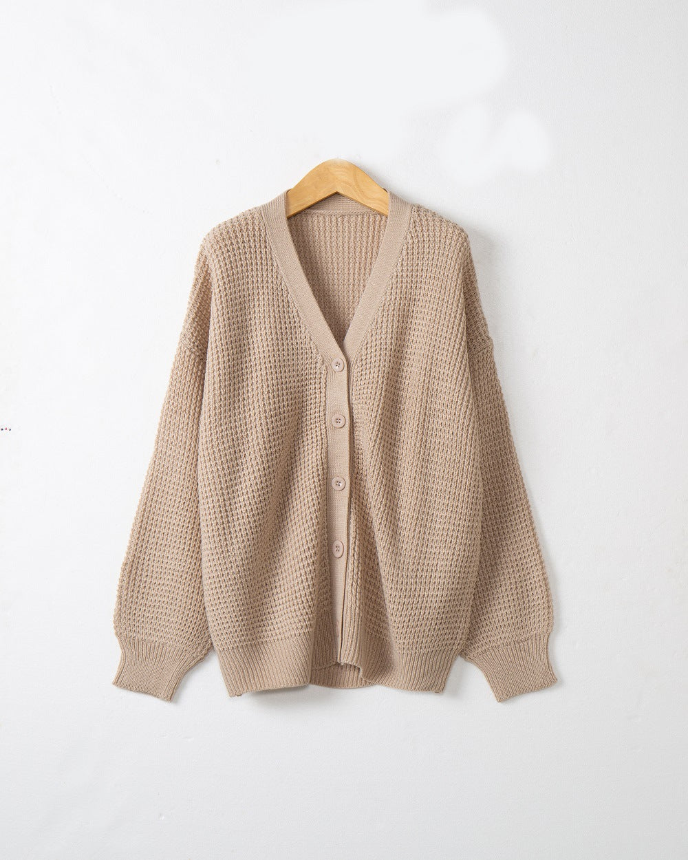 Women Waffle Structure Cardigan with Deep V Neck and Boxy Oversized Cut Mune Fashion