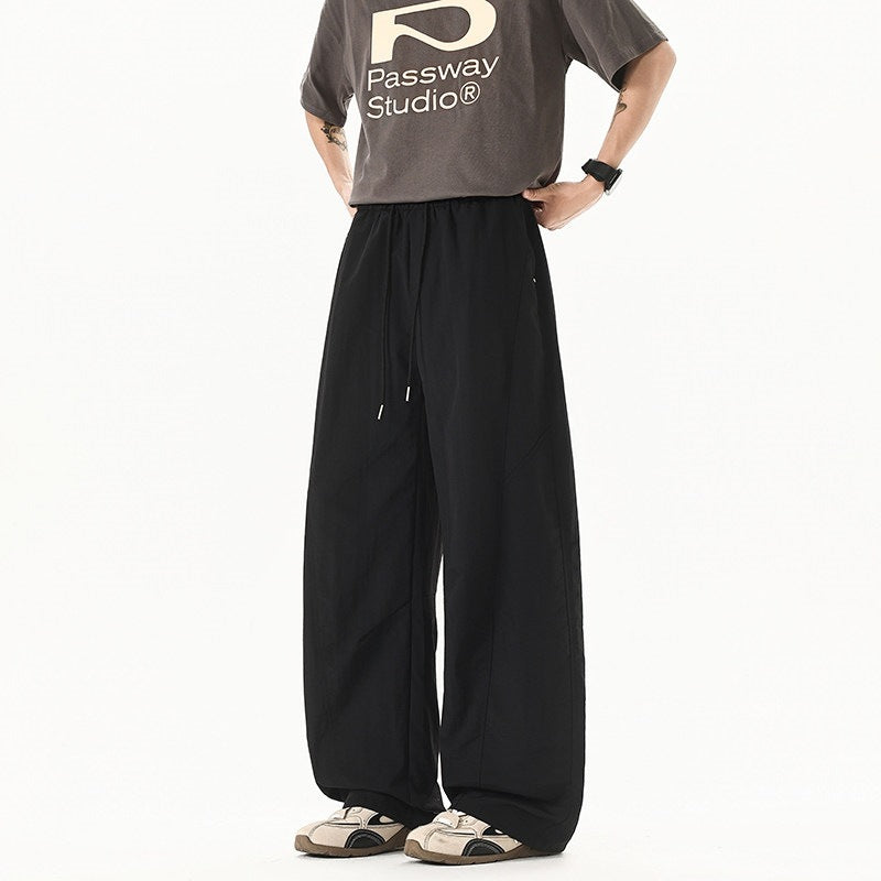 Men Wide Cut Relaxed-Fit Linen-Cotton Pants with Elastic Waistband and Drawstring Mune Fashion