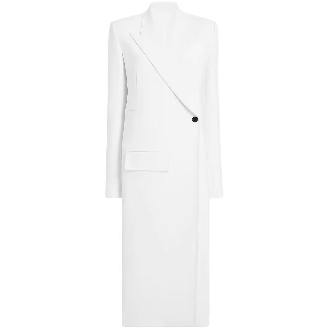 Women’s Long Single-Breasted Blazer Dress with Slim Silhouette and Flap Pockets Mune Fashion