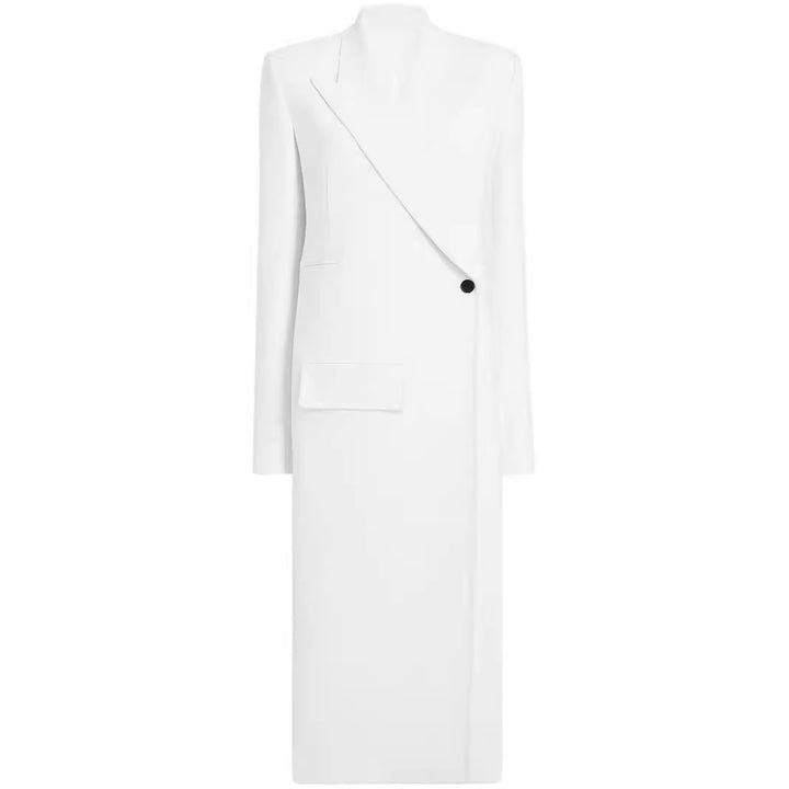 Women’s Long Single-Breasted Blazer Dress with Slim Silhouette and Flap Pockets Mune Fashion