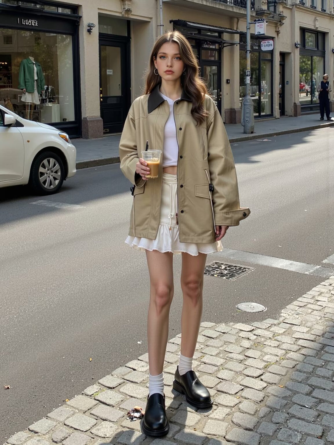 Women Oversized Transitional Jacket with Contrast Collar and Drawstring Mune Fashion