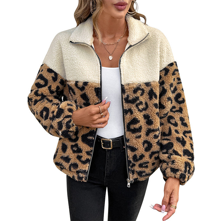 Women's Patterned Teddy Jacket with Leopard Print Mune Fashion