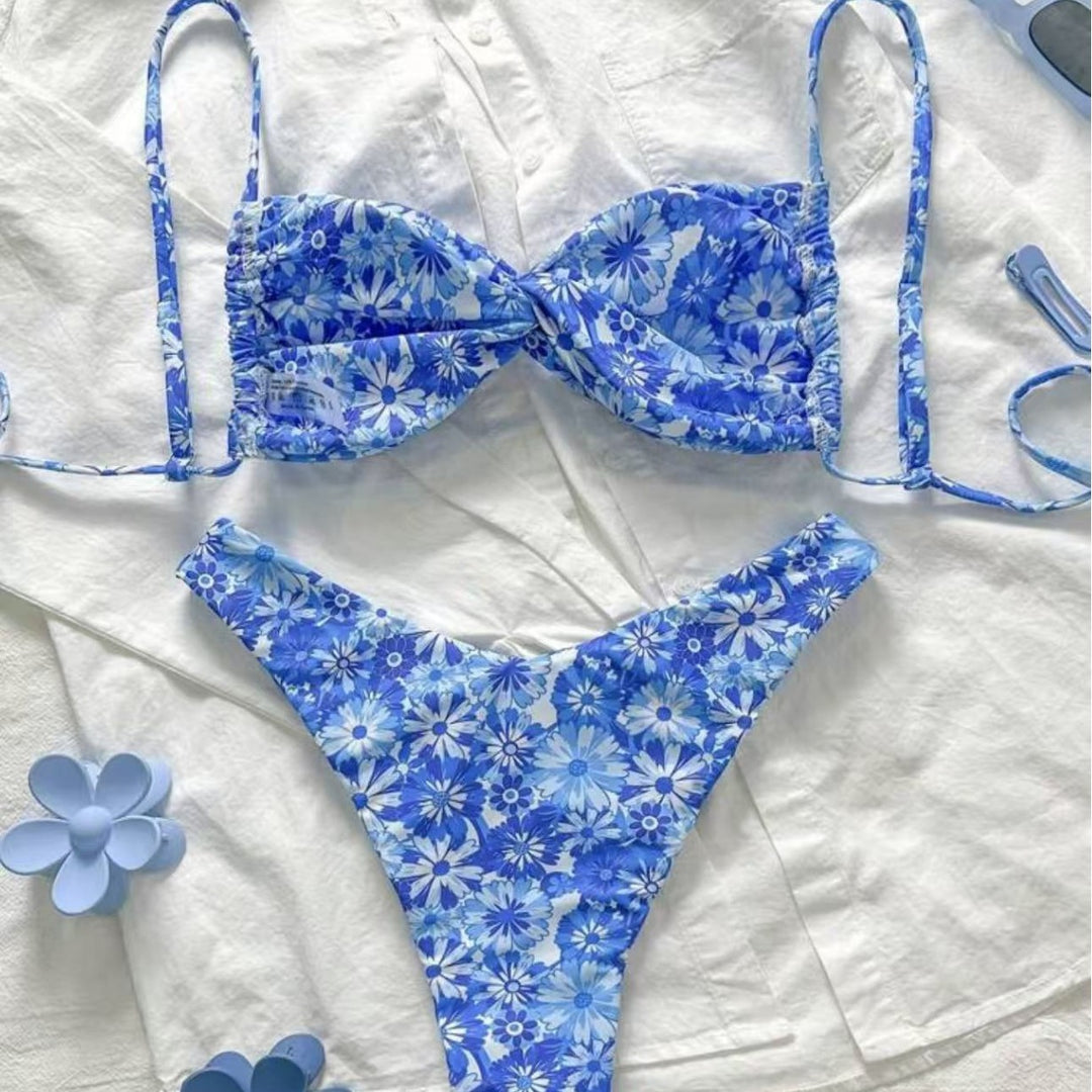 Women's triangle bikini with floral design and playful ruffle details Mune Fashion