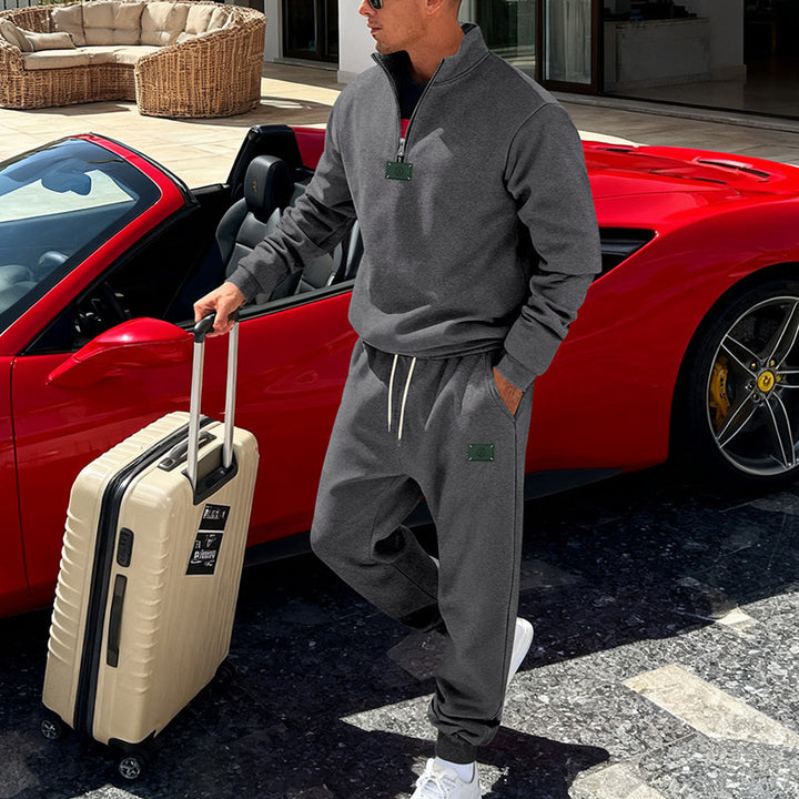 Men's comfortable half-zip sweat set with tapered joggers and elastic drawstring Mune Fashion