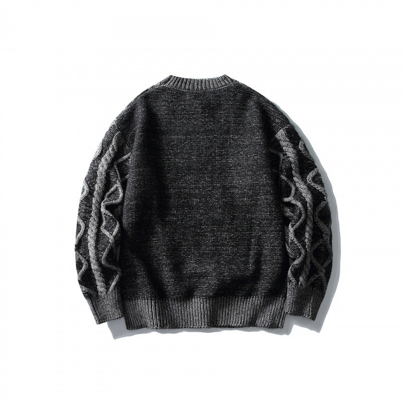 Unisex Oversized Knit Sweater with Cable Pattern Jacquard, Round Neck and Ribbed Cuffs Mune Fashion
