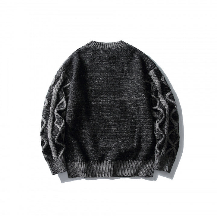 Unisex Oversized Knit Sweater with Cable Pattern Jacquard, Round Neck and Ribbed Cuffs Mune Fashion