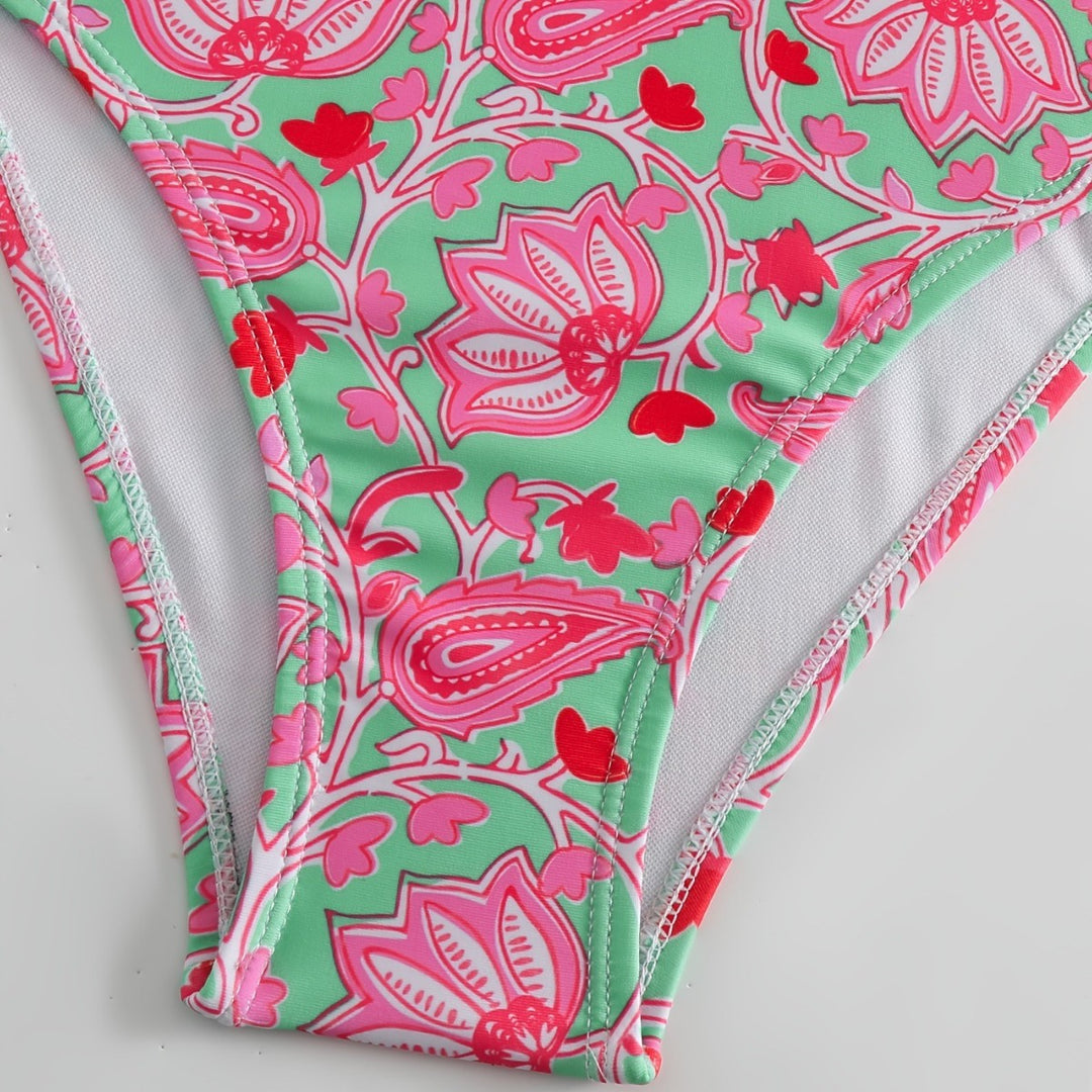 Ladies One-Piece Swimsuit with Floral Design and Fashionable Straps Mune Fashion