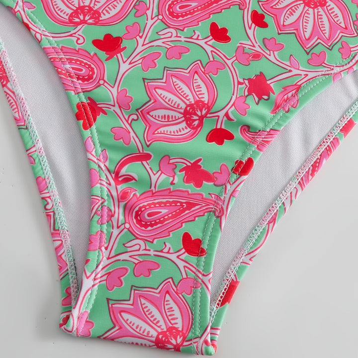 Ladies One-Piece Swimsuit with Floral Design and Fashionable Straps Mune Fashion