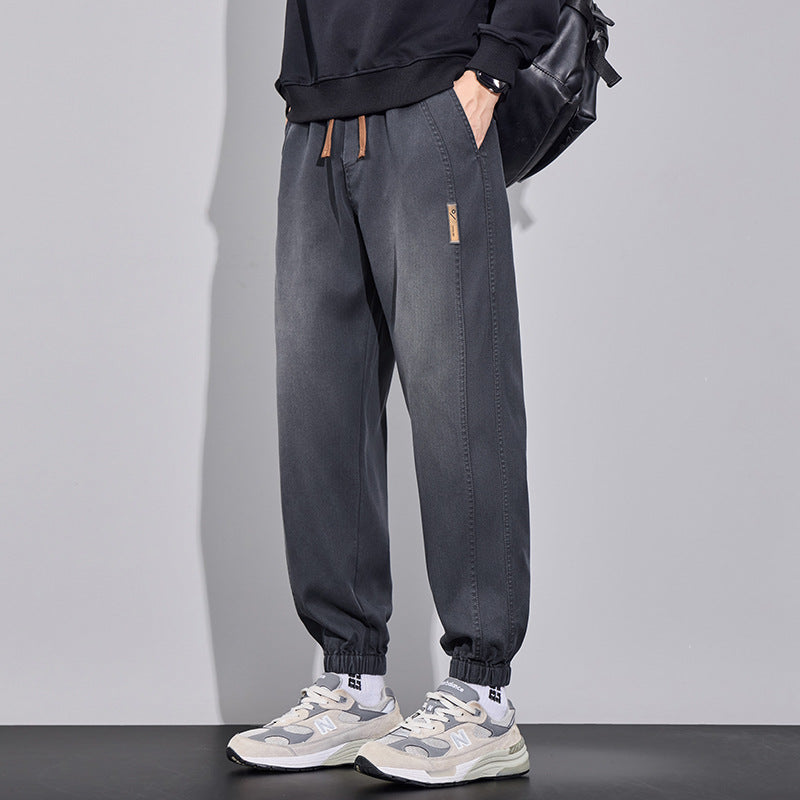 Men's Relaxed-Fit Jogging Pants in Denim-Look with Elastic Waistband, Drawstring and Ribbed Cuff Mune Fashion