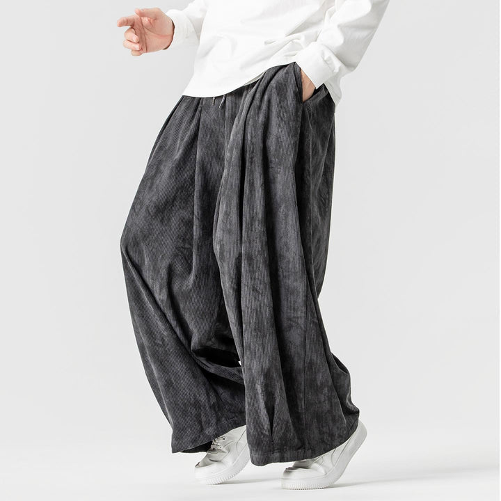 Men's Loose Cord Lounge Pants with Pleats, Elastic Waistband, and Balloon Leg Cut Mune Fashion