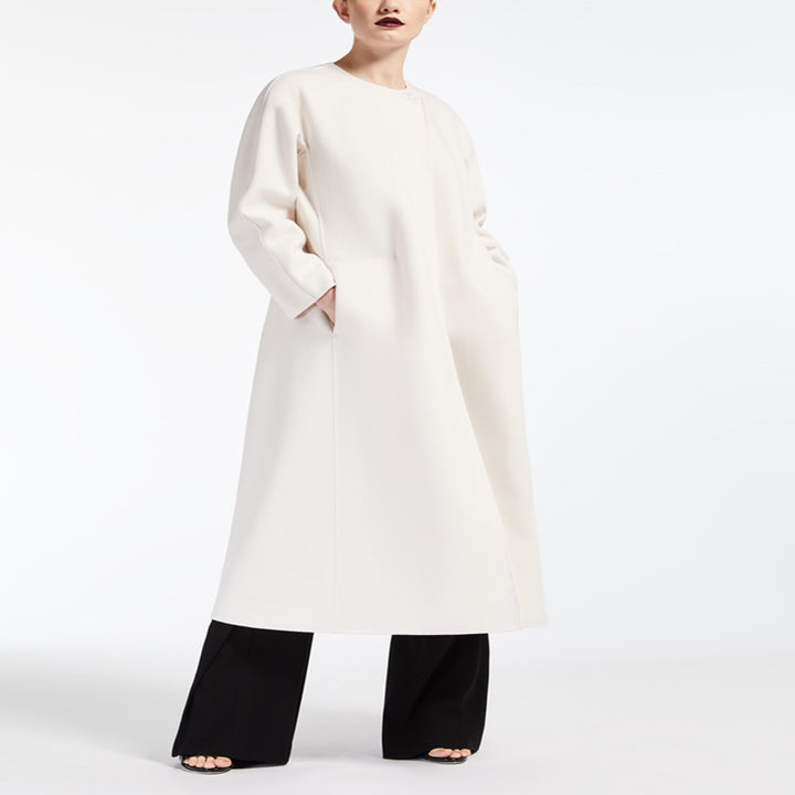 Women Oversize Coat with Round Neck and Concealed Button Placket Mune Fashion