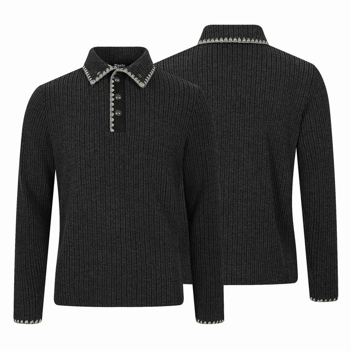 Men's Ribbed Polo Collar Sweater with Decorative Seam and Button Placket Mune Fashion