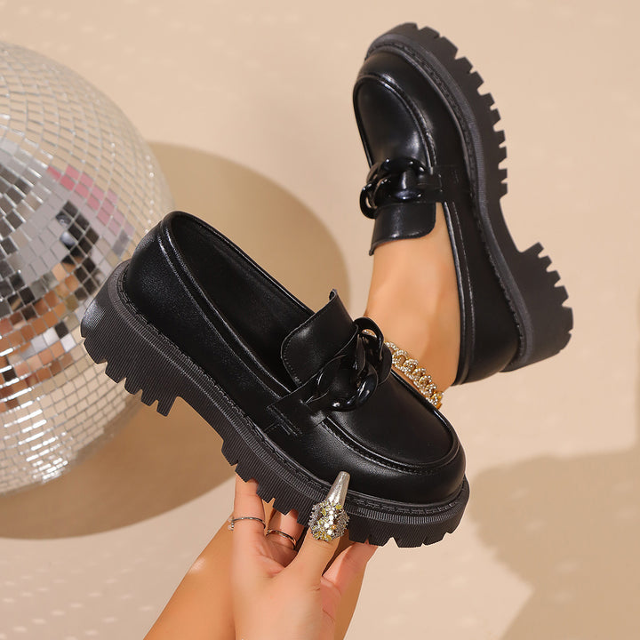 Women Chunky Platform Loafers with Rough Profile Sole and Padded Shaft Mune Fashion