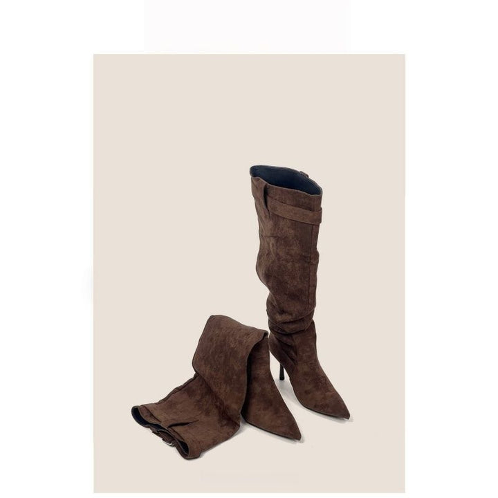 Women's Slouch Boots with Pointed Toe and Slim Stiletto Heel Mune Fashion