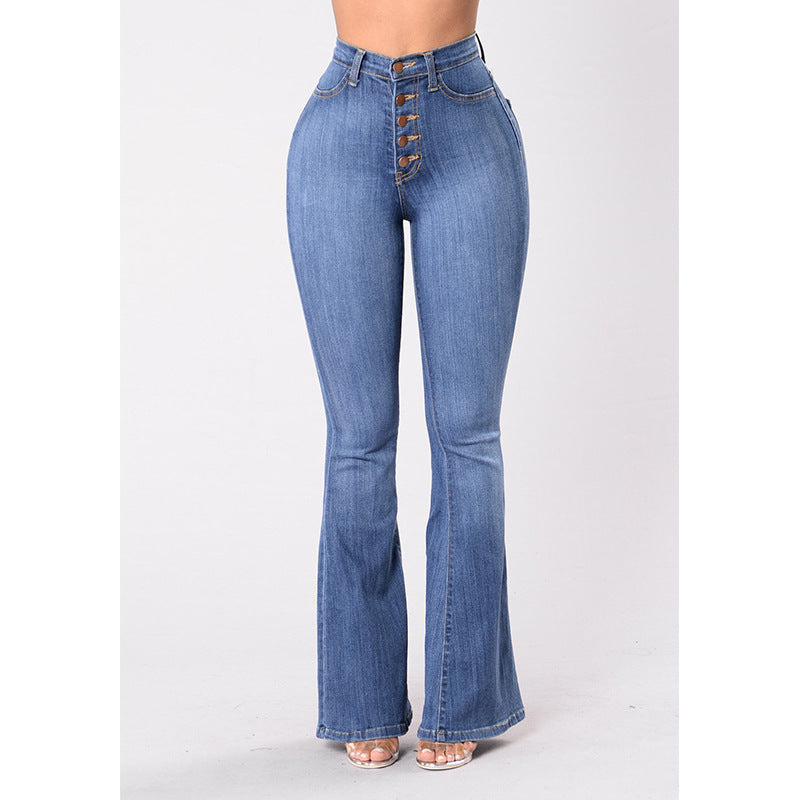 Women's nan high-waist jeans with flared hem, fitted cut and decorative button placket Mune Fashion