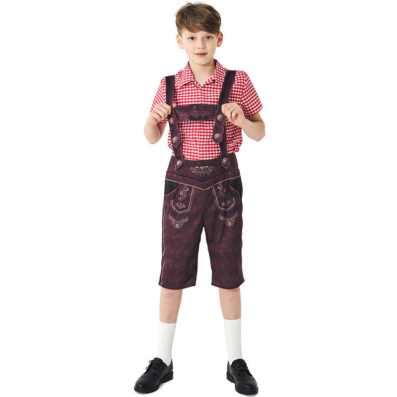 Women nan traditional Trachten lederhosen with adjustable straps and checked blouse set Mune Fashion