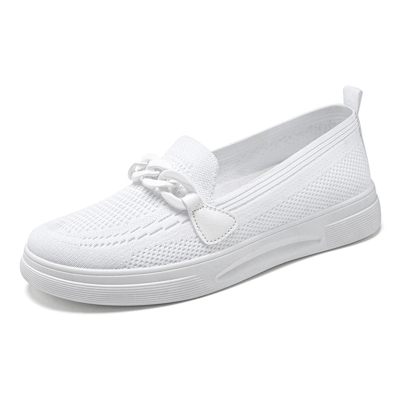 Women's comfortable knit slip-on loafer with elastic entry, decorative chain application and shock-absorbing EVA lightweight sole Mune Fashion