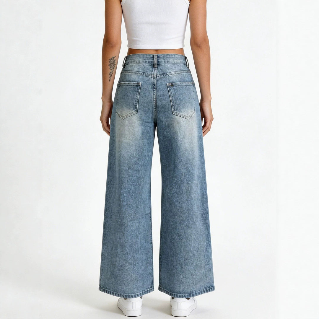 Women's high-waisted Palazzo jeans with extra wide leg and tailored cut Mune Fashion