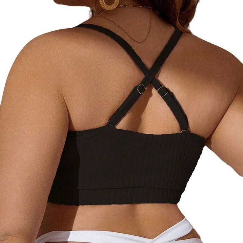 Women's Crop Top Bikini Top with Ruffle Details and Adjustable Straps Mune Fashion
