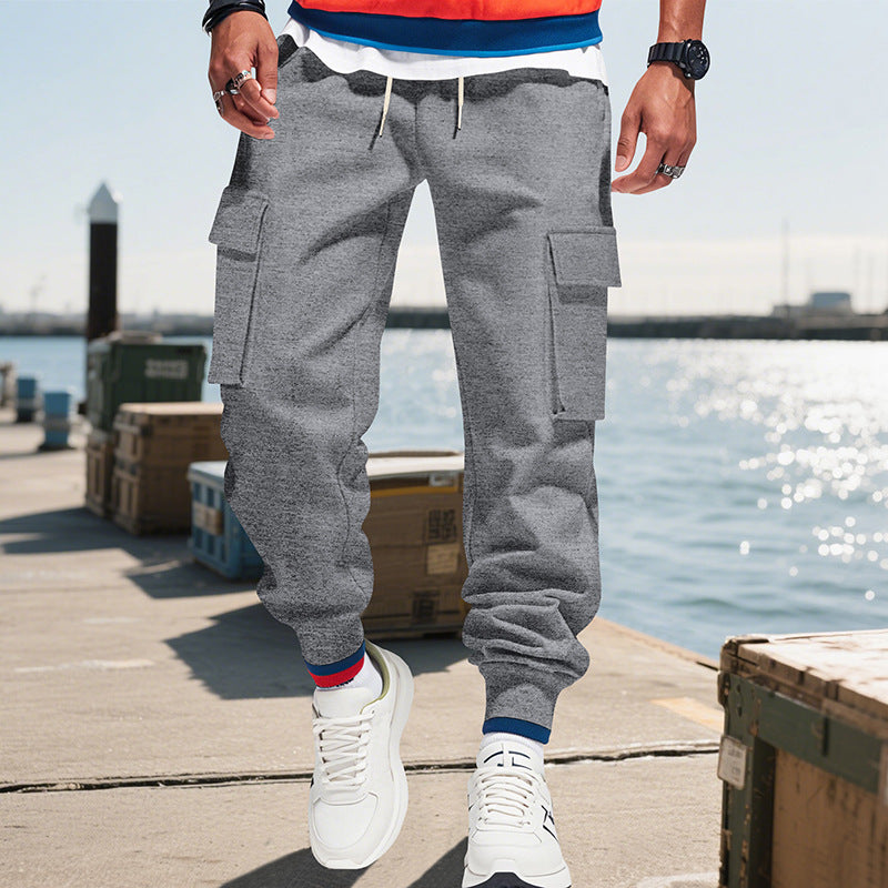 Men's cargo sweatpants with elastic waistband, drawstring, patch flap pockets & ribbed cuffs Mune Fashion