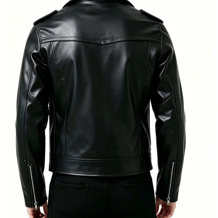 Men's Masculine Premium Leather Biker Jacket with Asymmetrical Zipper Front Mune Fashion