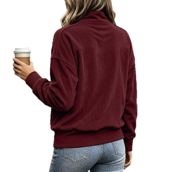 Women's ribbed Henley pullover with stand collar and kangaroo pocket Mune Fashion
