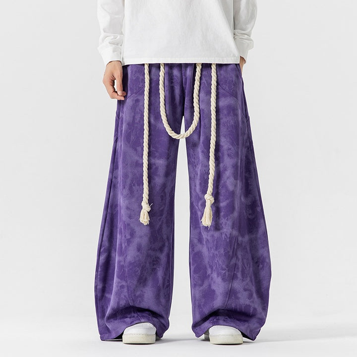 Unisex wide batik harem pants with decorative drawstring and deep crotch Mune Fashion